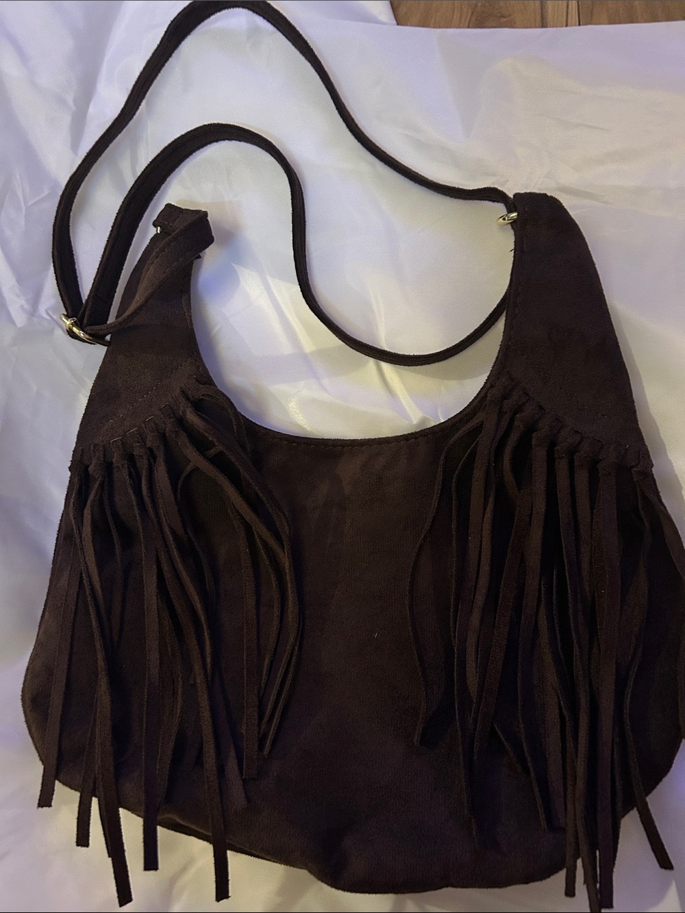 Fringed Brown Suede Shoulder Bag - Picture 1 of 4